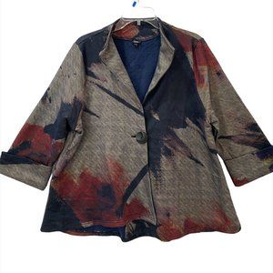 Shana Blazer Jacket Multi Color Button Front 3/4 Sleeve Polyester Woman's XL NEW